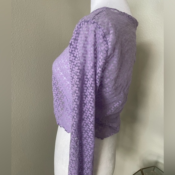Purple Forever 21 tie up mesh patterned top - Picture 2 of 3